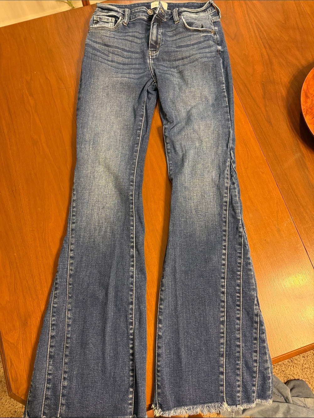 KanCan Medium Wash Flared Jeans with Frayed Hem